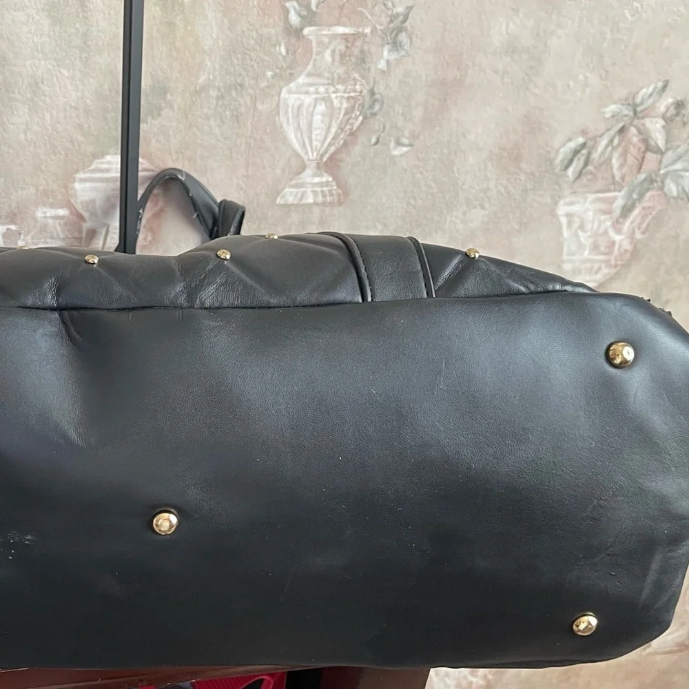 Badgley Mischka Black Quilted Tote with Gold Stud Detailing - Picture 9 of 13